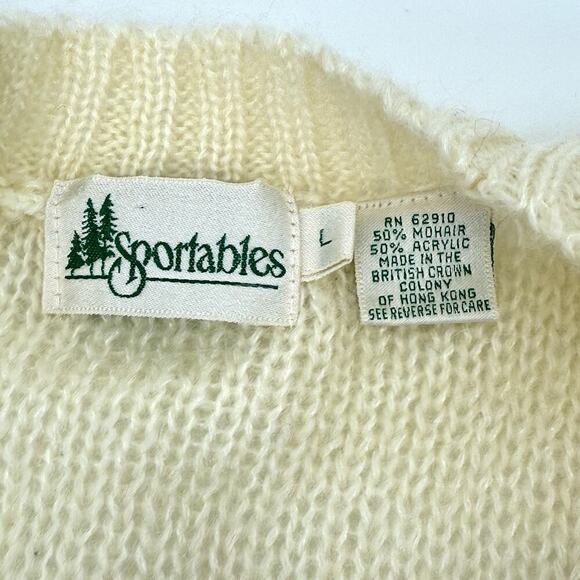 Sportables VTG Mohair Cream Chunky Cable Knit Cardigan Sweater Womens Large - Picture 5 of 8